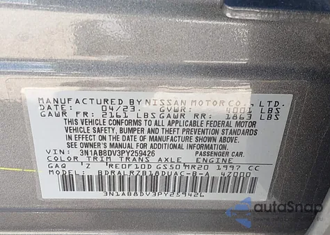2023 Nissan Sentra Sr Xtronic Cvt z USA, uszkodzony, nr VIN 3N1AB8DV3PY259426